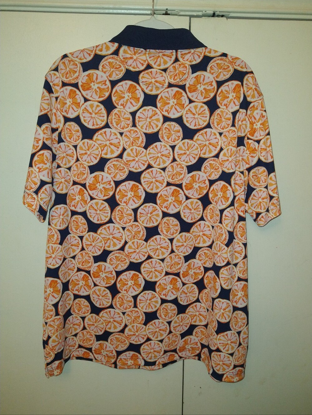 Goodfellow &Co Standard Oranges Print Short Sleeve Polo Shirt Men's sz XL. - Picture 2 of 5